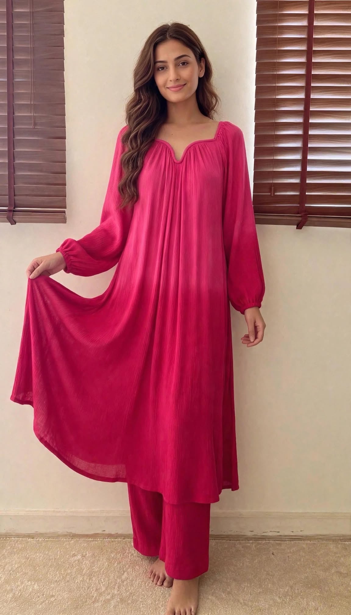 The Valentina Kurta Set : Fuchsia Ombré