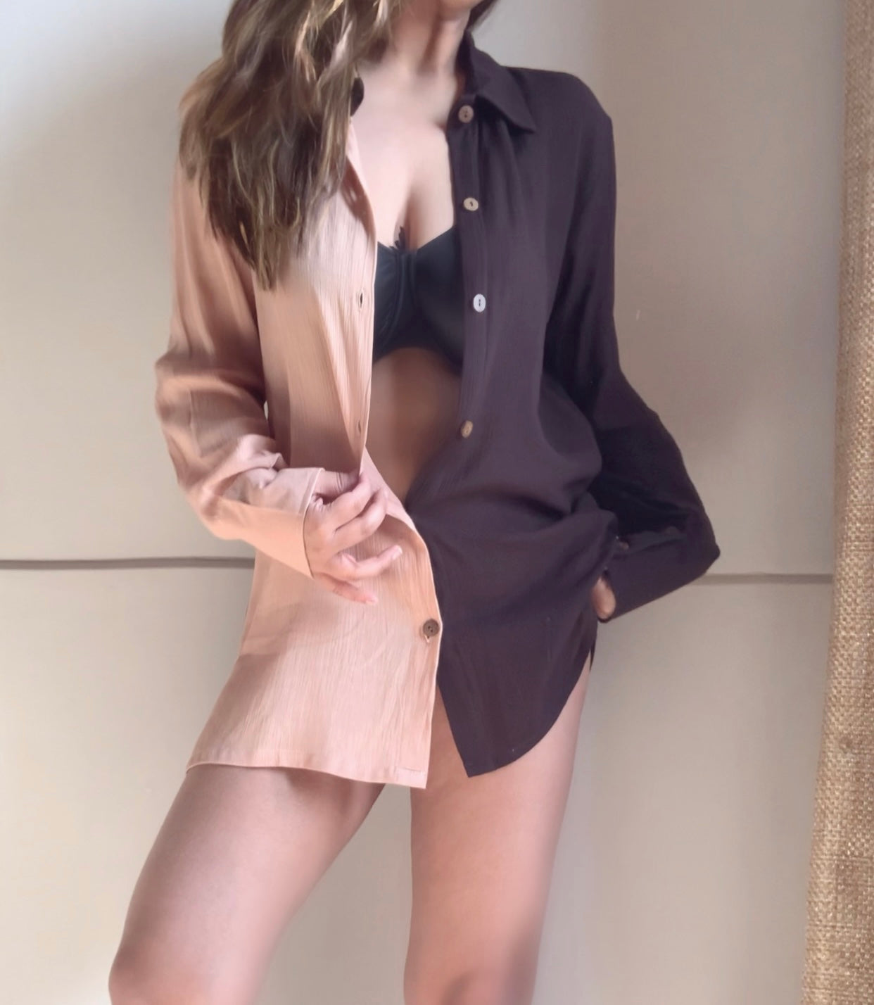 THE HALO SHIRT : Beige + Choc Brown