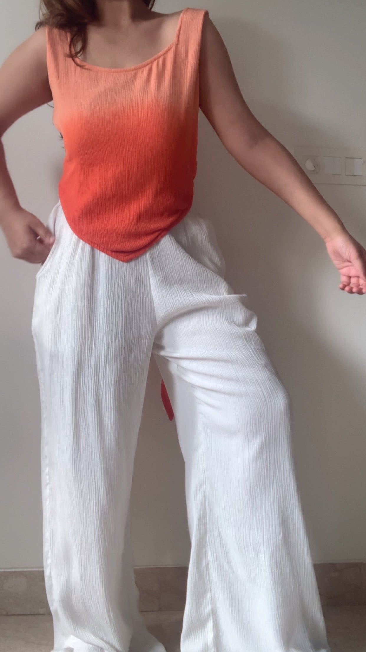 SCARF TOP + POSEIDON PANTS : Peach And Orange Ombré