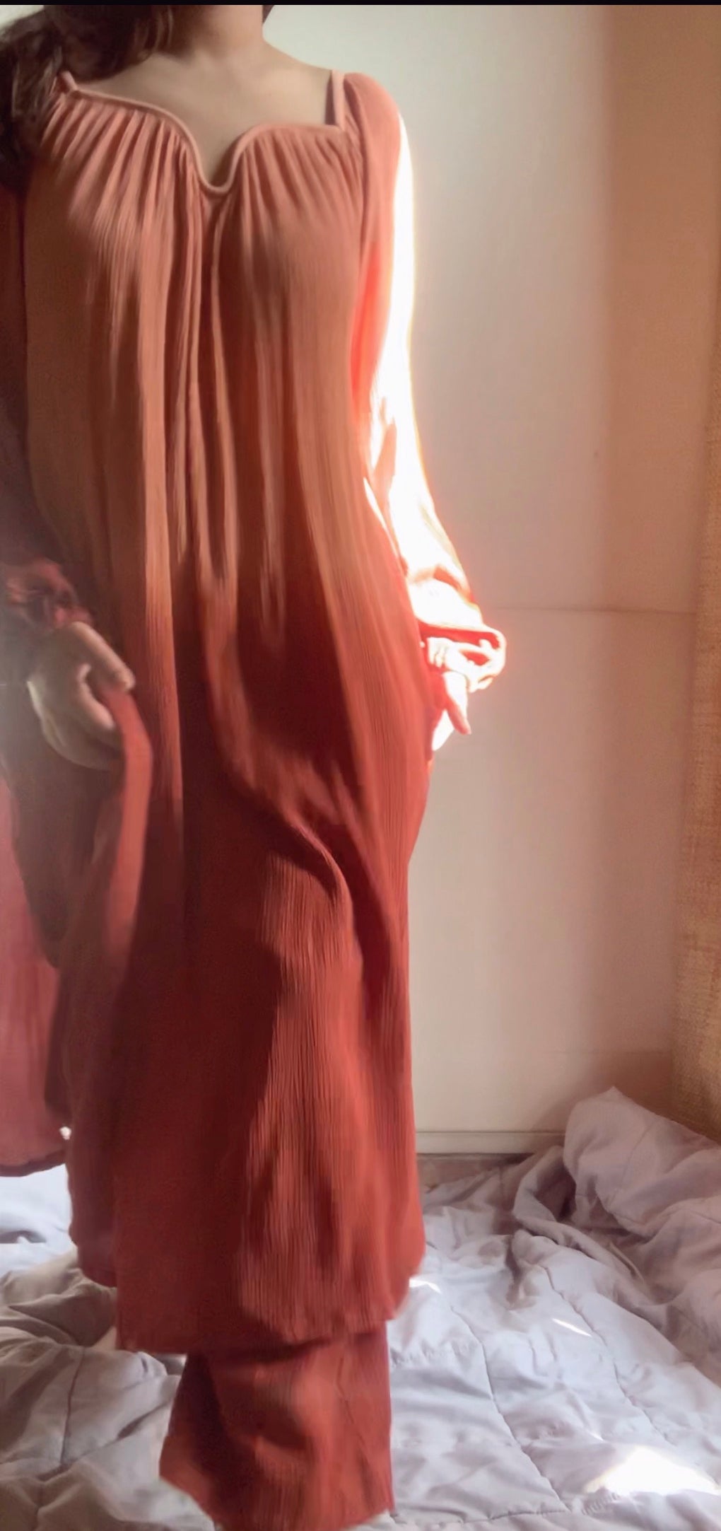 The Valentina Kurta Set : Peach And Brown Ombré