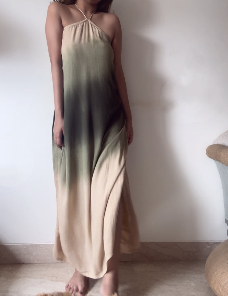The Misty Shore Dress : Beige And Olive Ombré