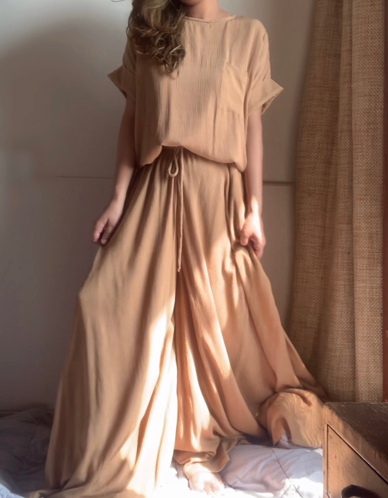 Anti Fit Top + Flared Pants : Camel