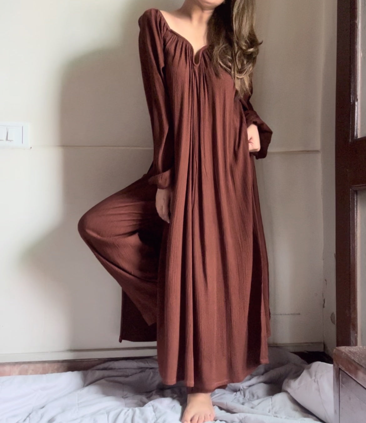 The Valentina Kurta Set : Coffee Brown