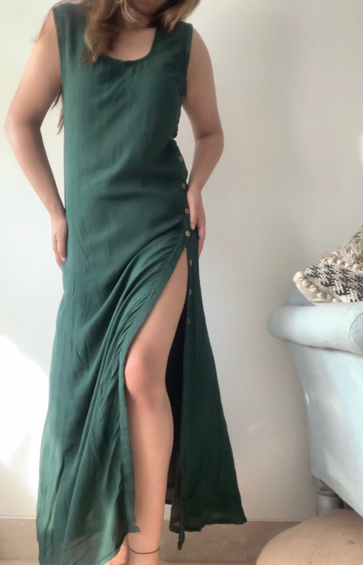 THE GREENFIELD DRESS DEEP NECK :Forest Green