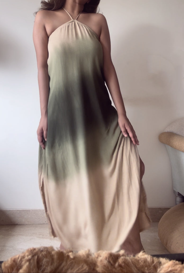The Misty Shore Dress : Beige And Olive Ombré