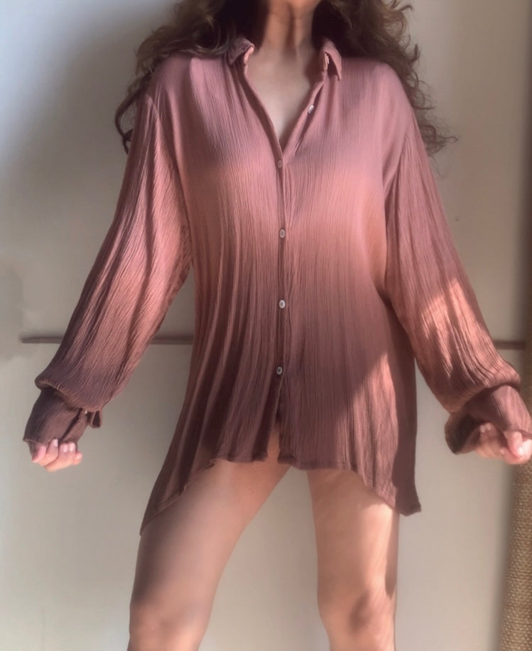 The Pluto Shirt : Dusty Mauve Rose & Brown Ombré
