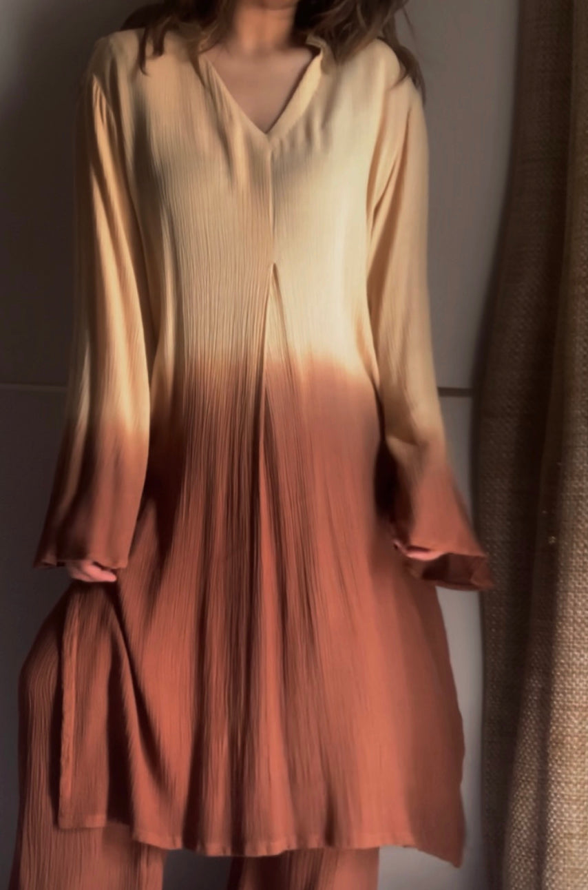 The Magna Mater Kurta : Beige And Brown Ombré