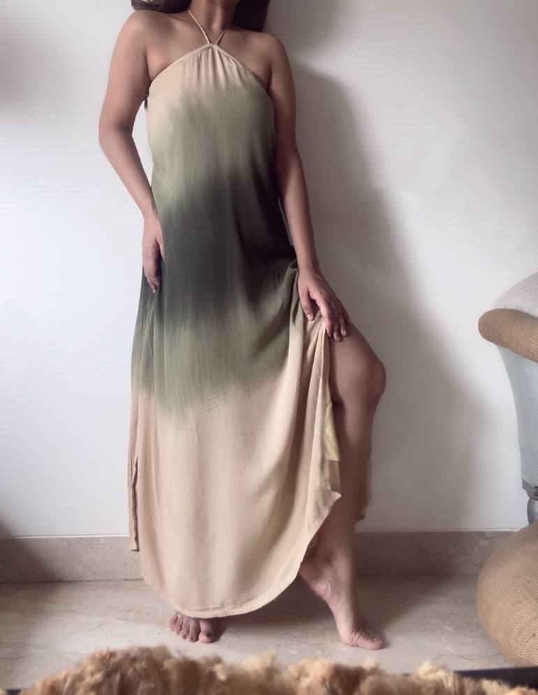 The Misty Shore Dress : Beige And Olive Ombré