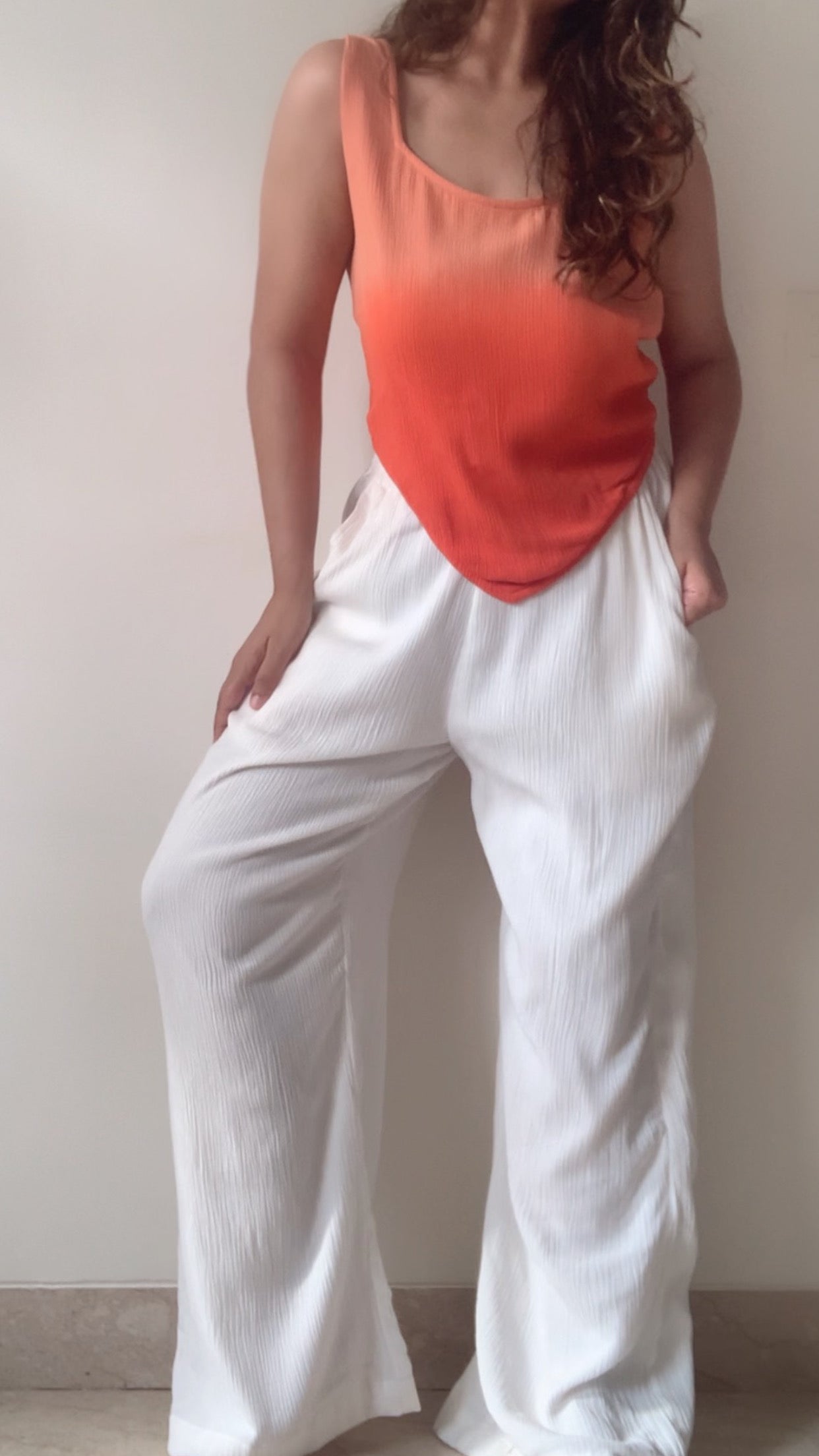 SCARF TOP + POSEIDON PANTS : Peach And Orange Ombré