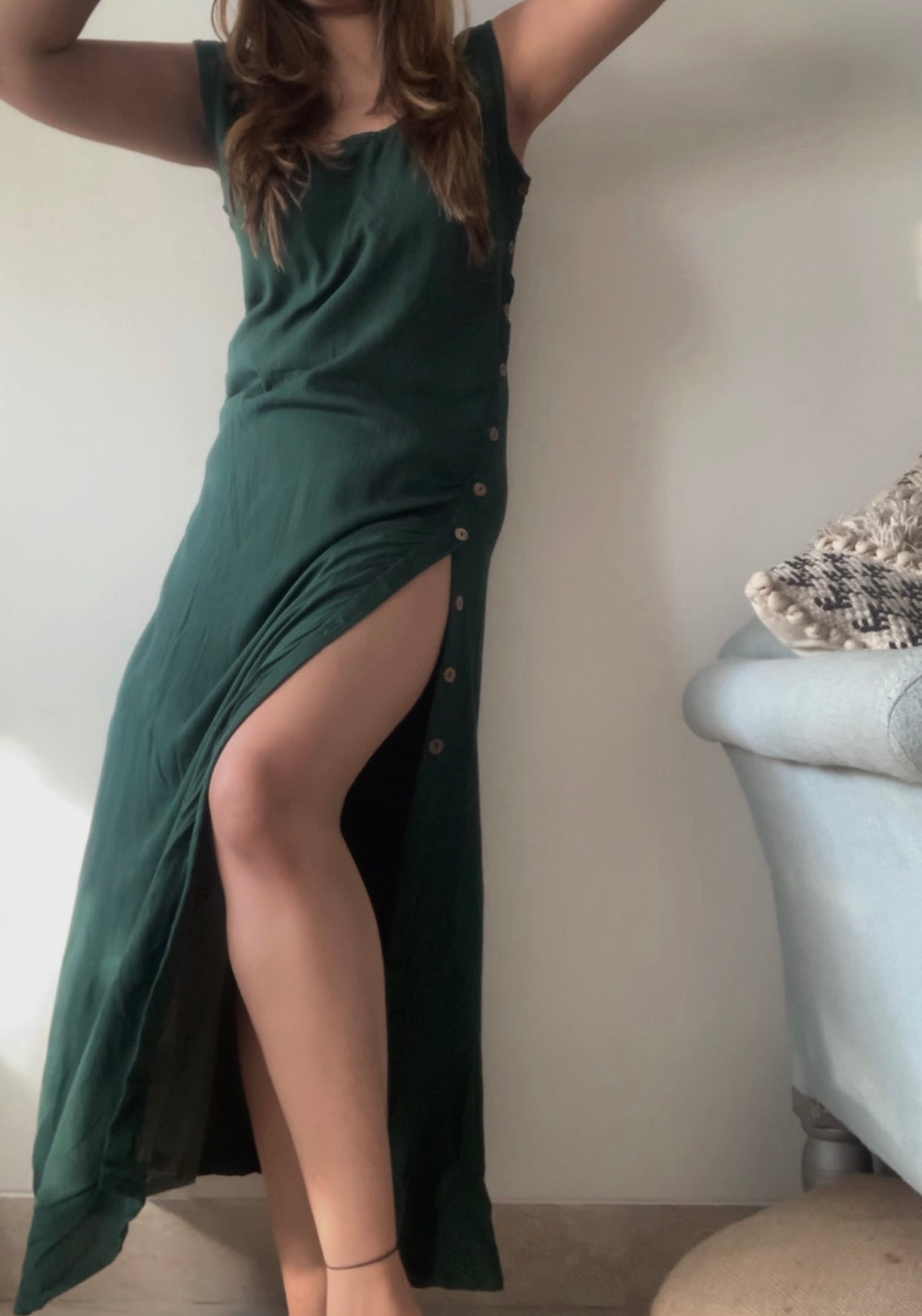 THE GREENFIELD DRESS DEEP NECK :Forest Green