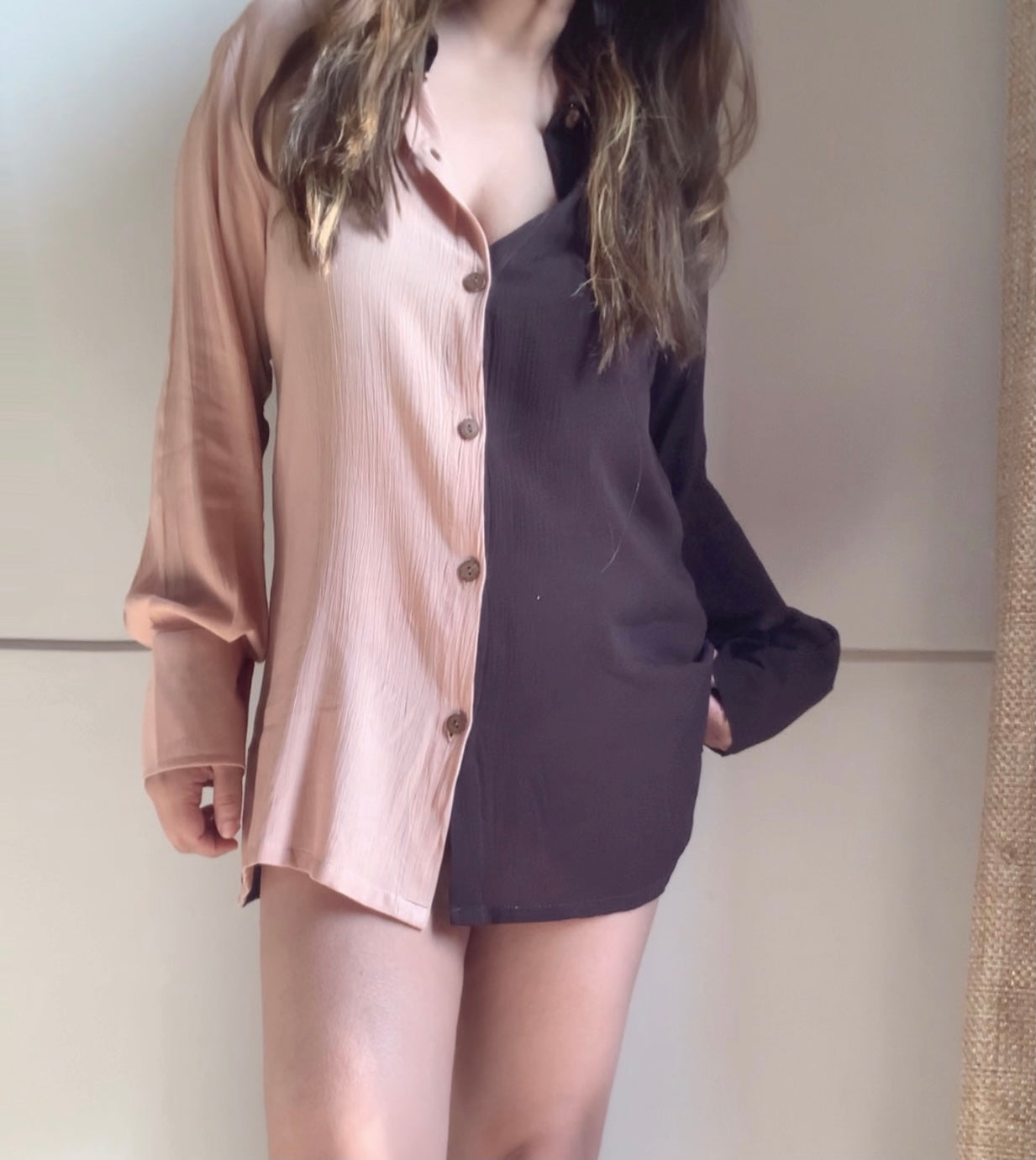 THE HALO SHIRT : Beige + Choc Brown