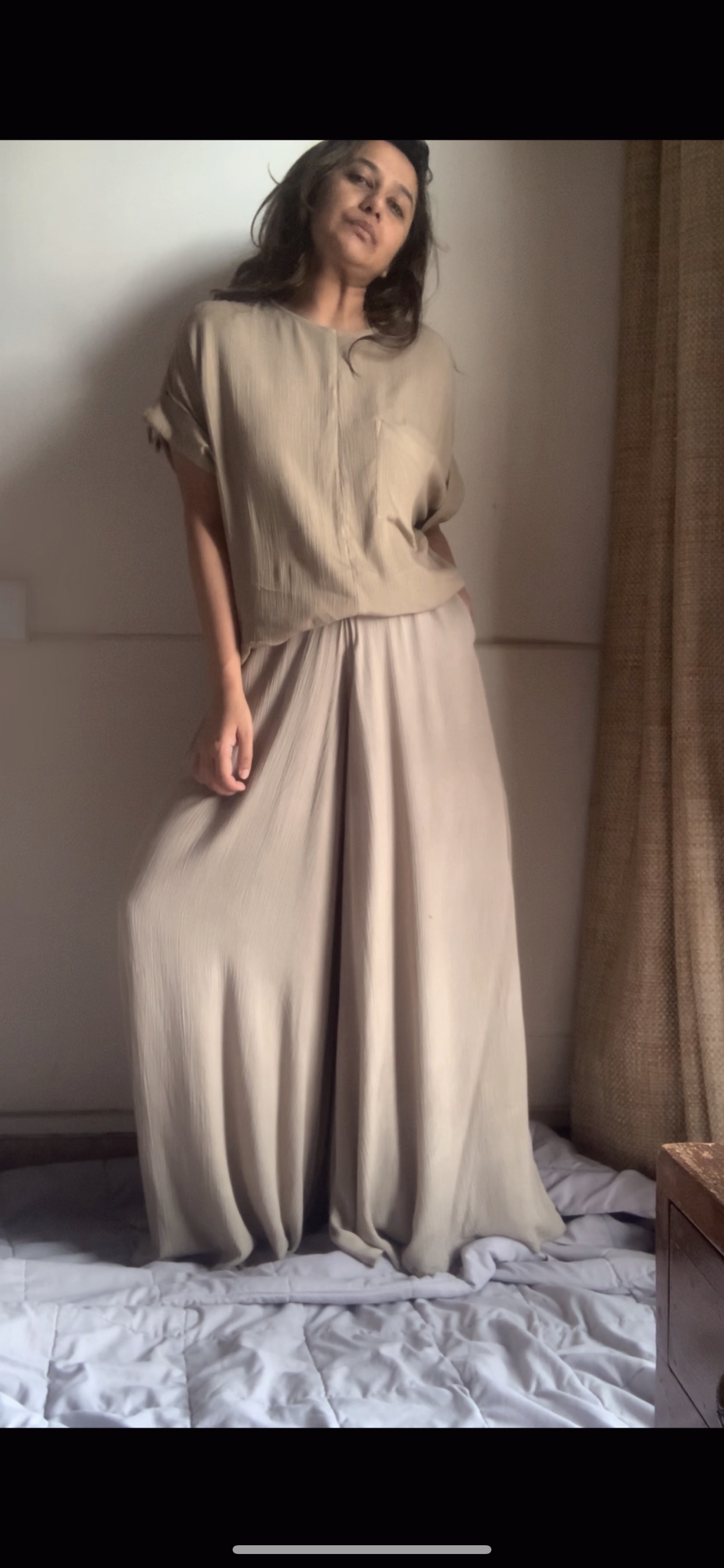 Anti Fit Top + Flared Pants : Beige Tonal