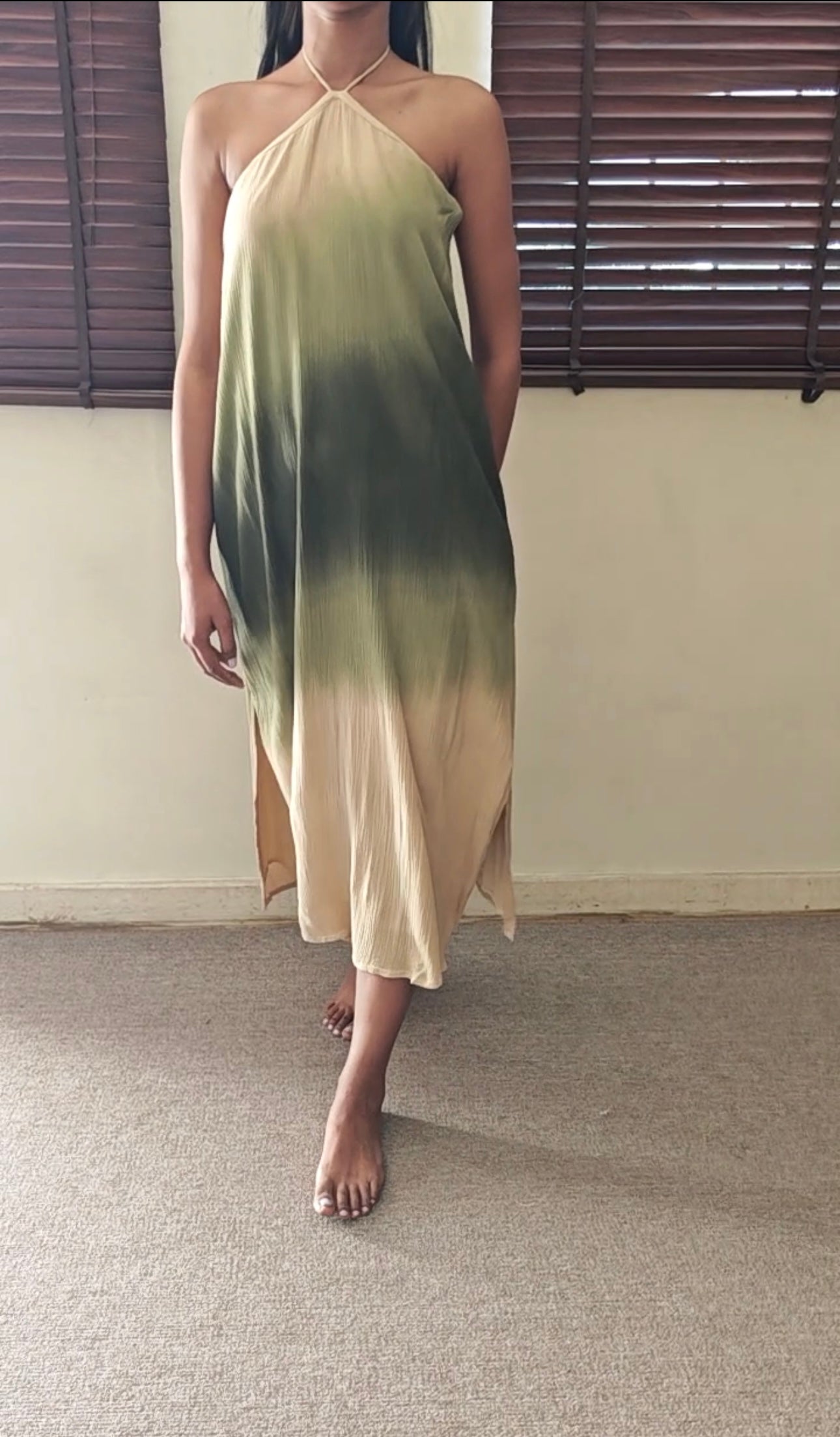 The Misty Shore Dress : Beige And Olive Ombré