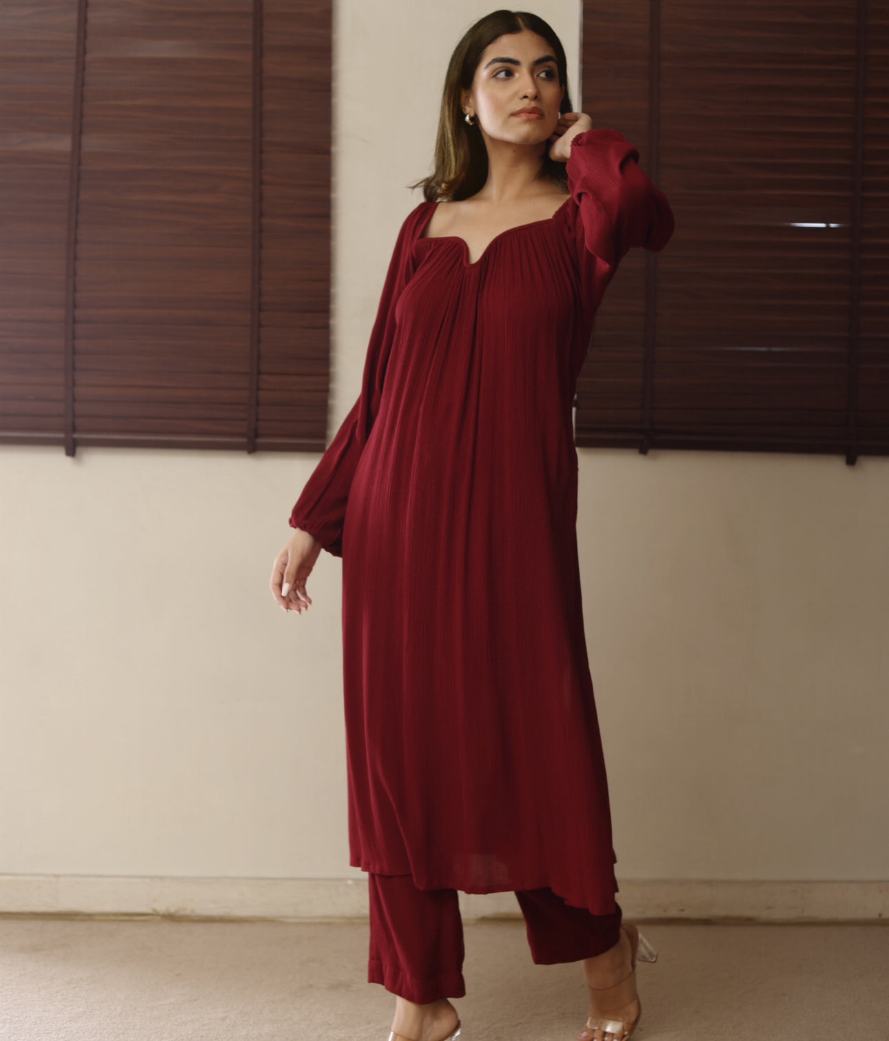 The Valentina Kurta Set : Garnet Red