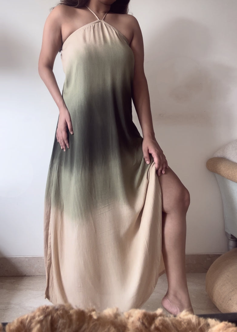 The Misty Shore Dress : Beige And Olive Ombré