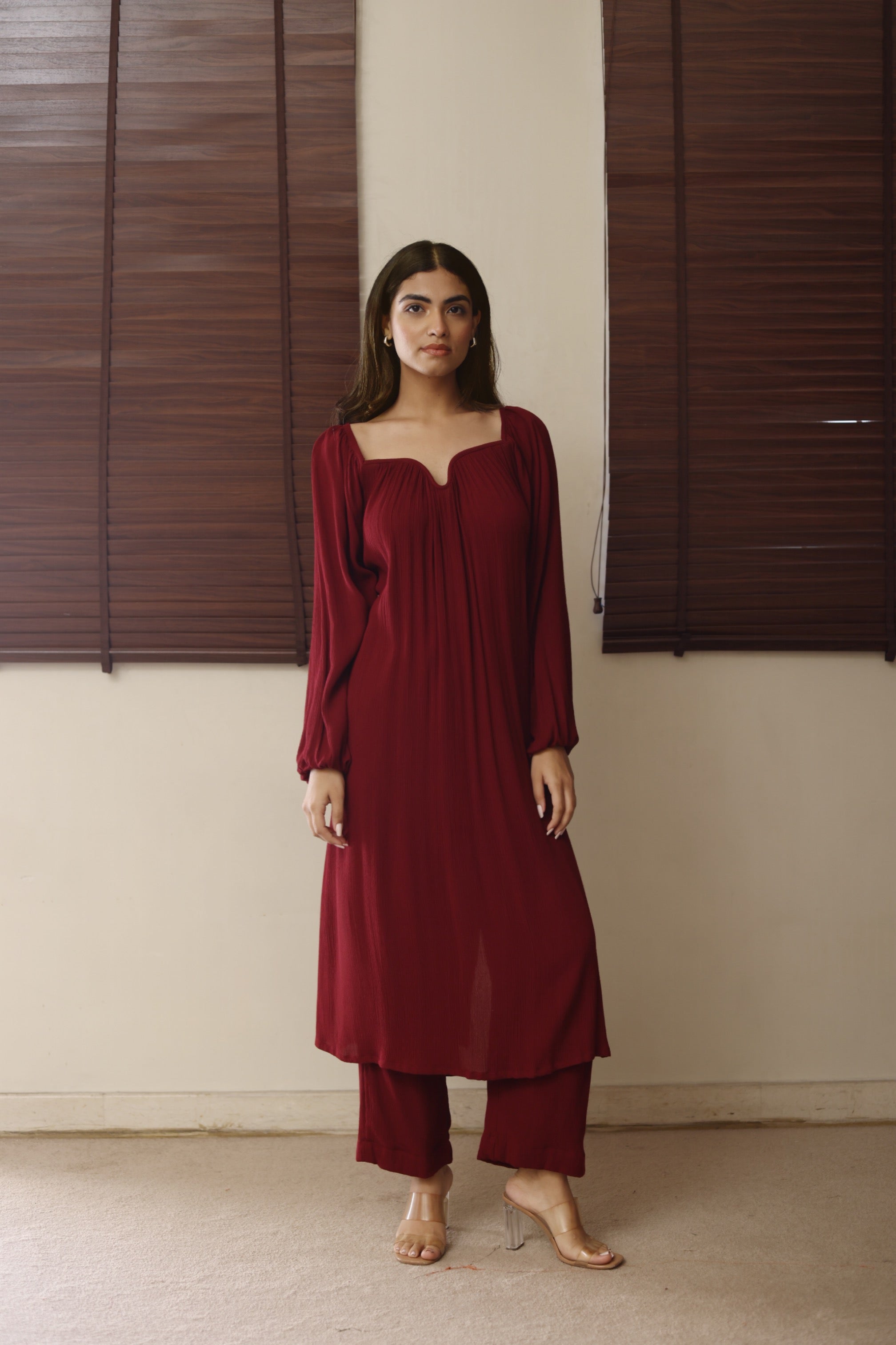 The Valentina Kurta Set : Garnet Red