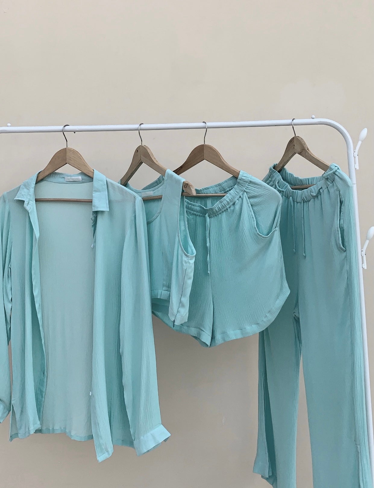 CRINKLED COTTON 4 PIECE SET ~ Blue