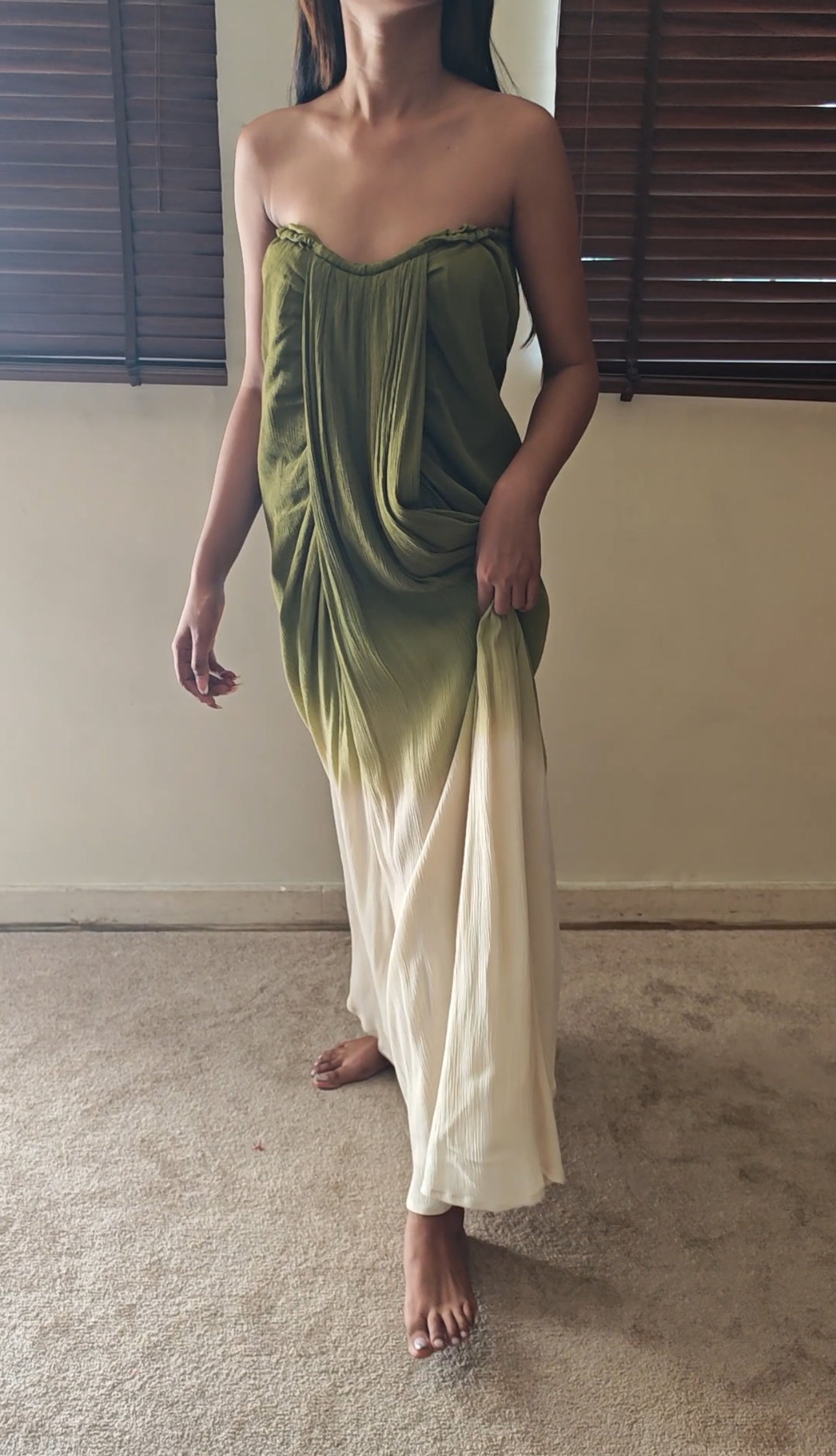 The Celestial Meadow Maxi : Olive to Off White Ombre