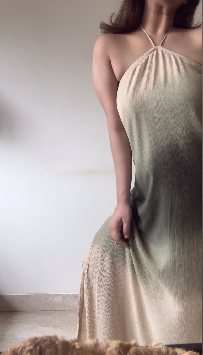 The Misty Shore Dress : Beige And Olive Ombré