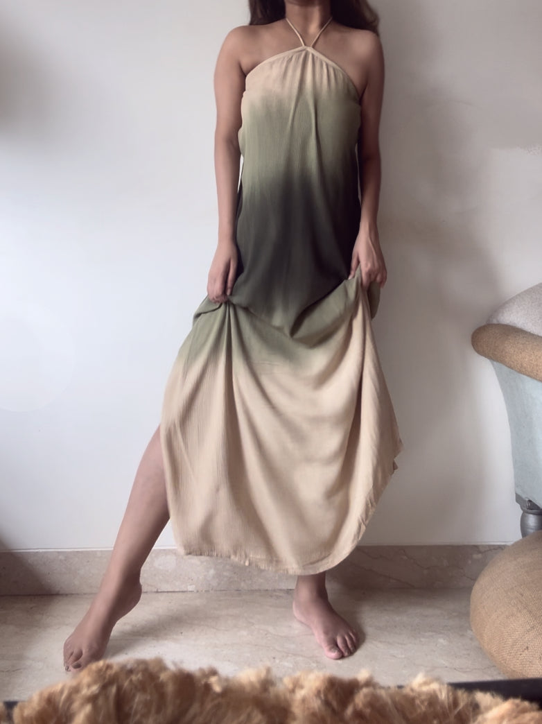 The Misty Shore Dress : Beige And Olive Ombré