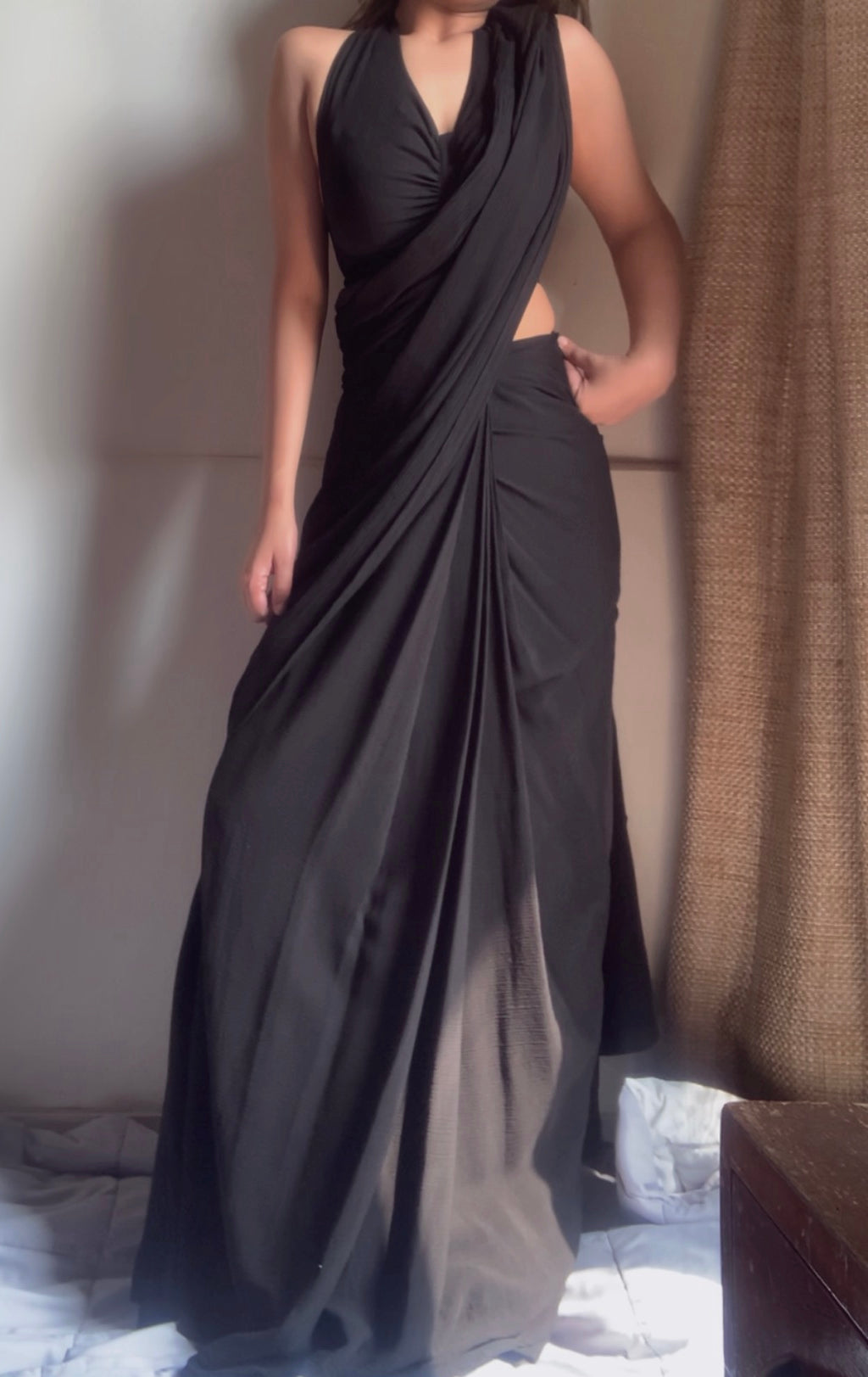 The Pre Draped Saree With Whitsunday Blouse : Black