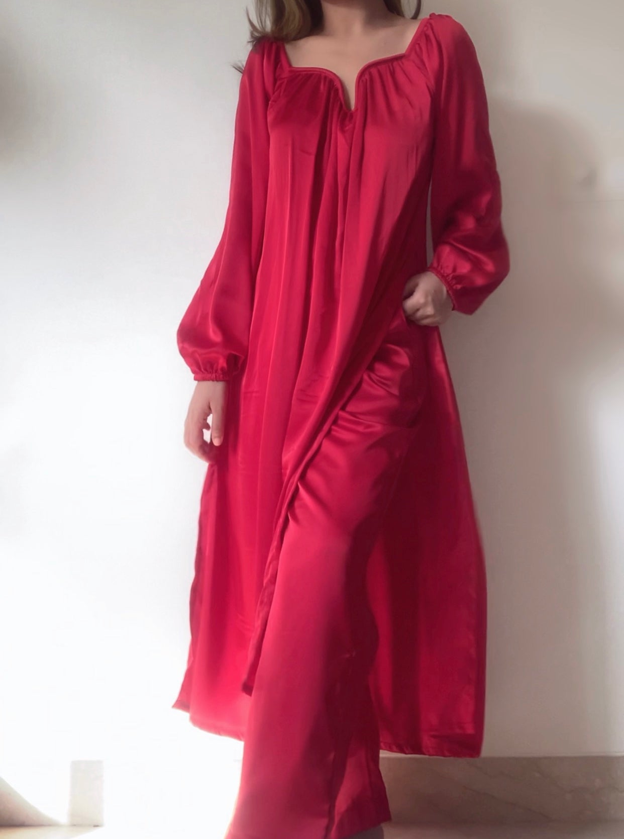 The Valentina Festive Satin: Red Kurta Set