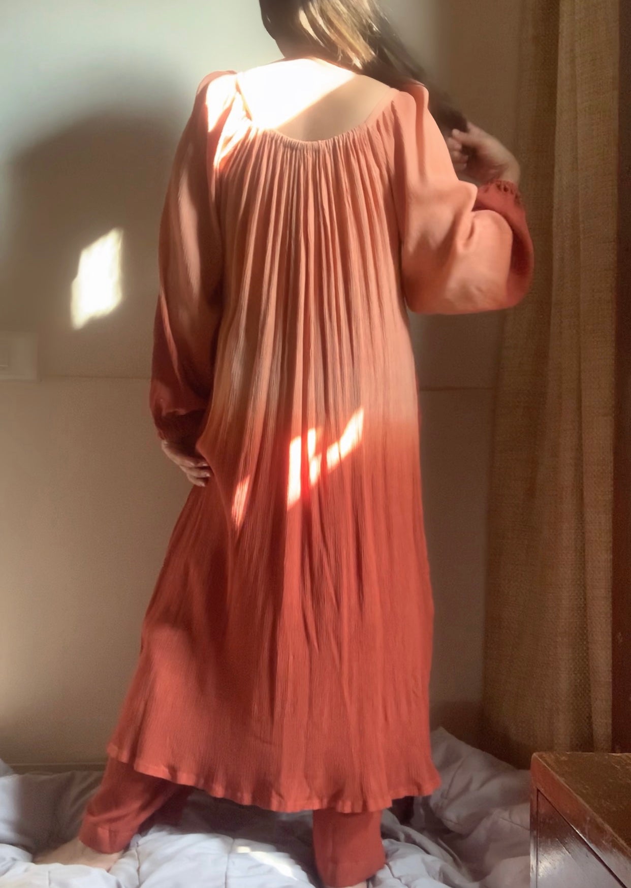 The Valentina Kurta Set : Peach And Brown Ombré