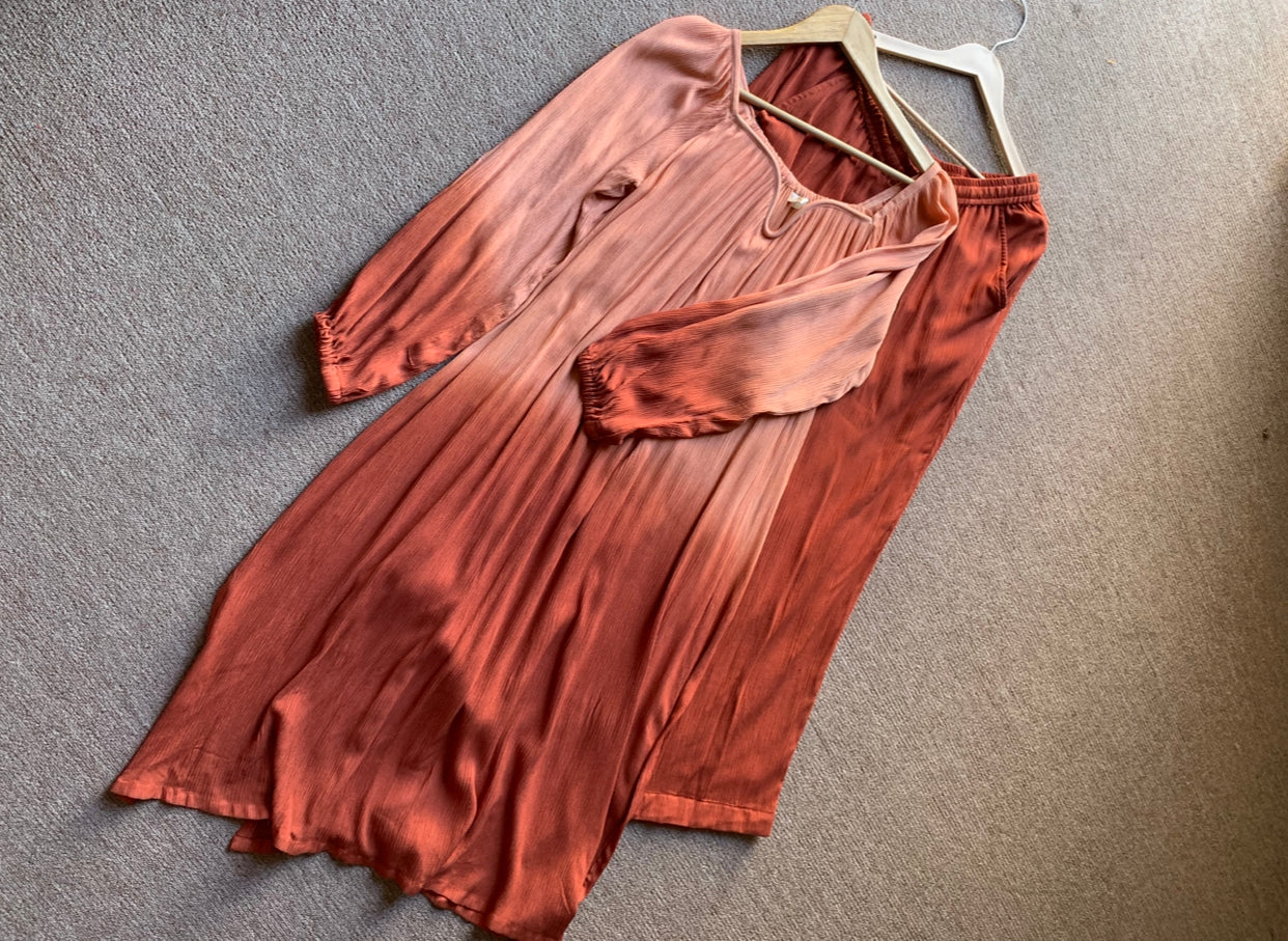 The Valentina Kurta Set : Peach And Brown Ombré