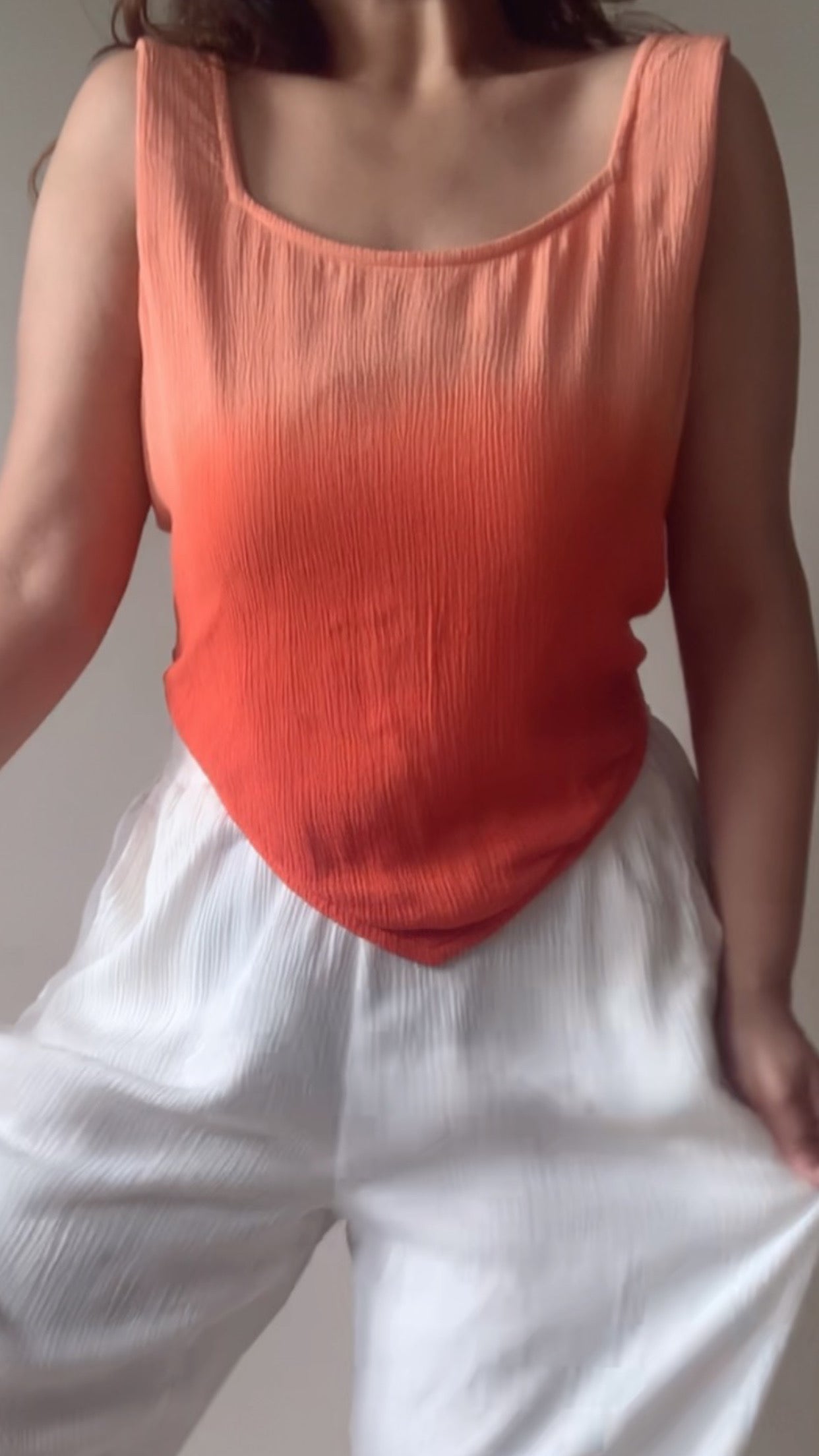 SCARF TOP + POSEIDON PANTS : Peach And Orange Ombré