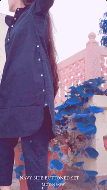 NAVY SIDE BUTTONED SET