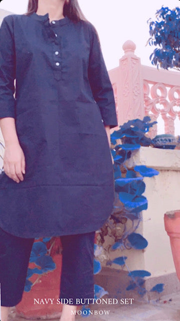 NAVY SIDE BUTTONED SET