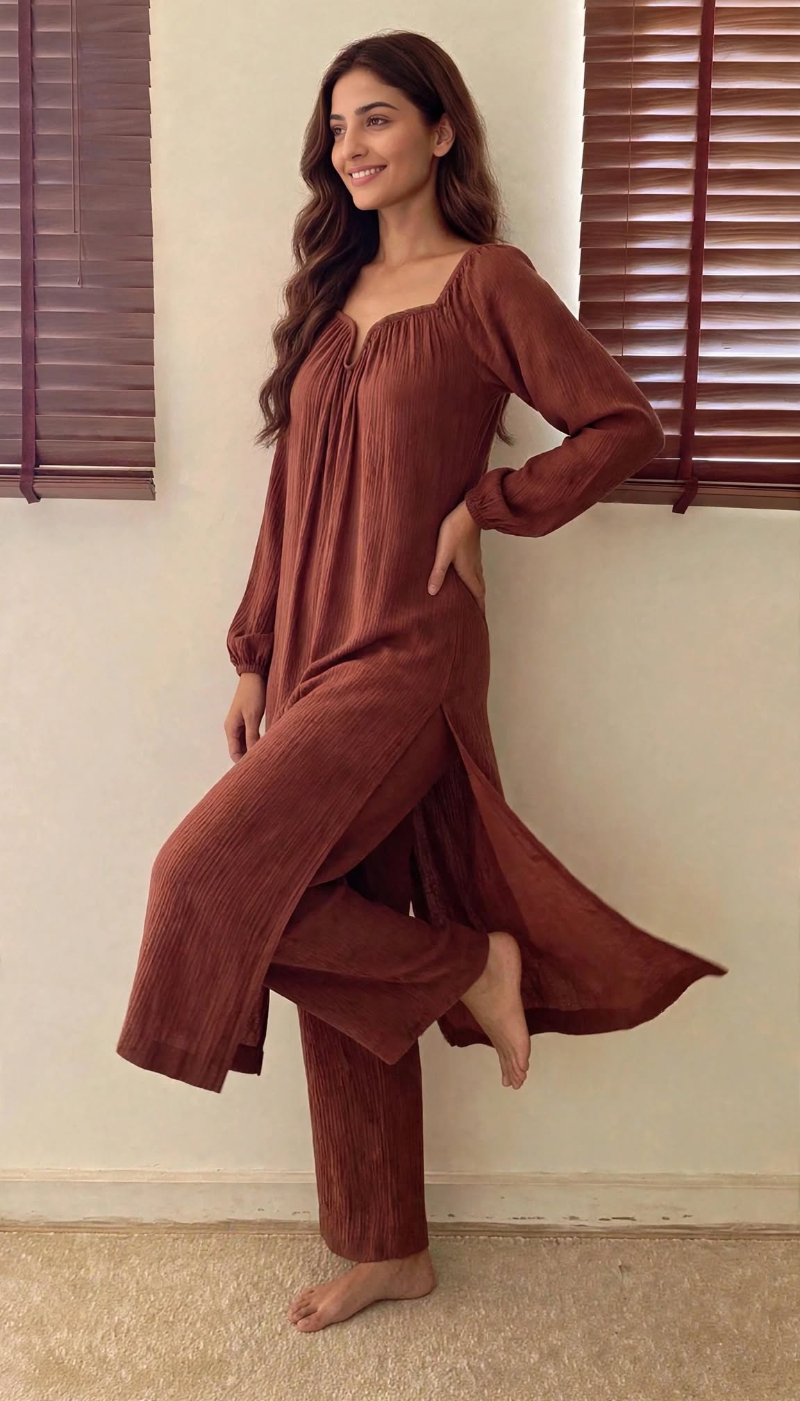 The Valentina Kurta Set : Coffee Brown