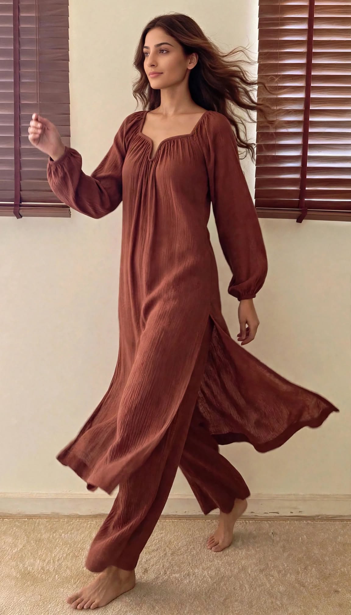 The Valentina Kurta Set : Coffee Brown