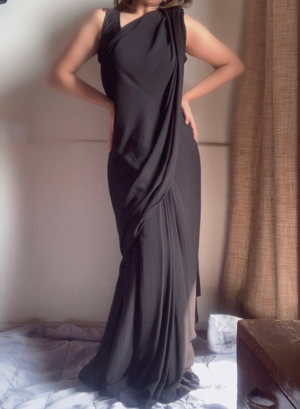The Pre Draped Saree With Lycra Blouse : Black