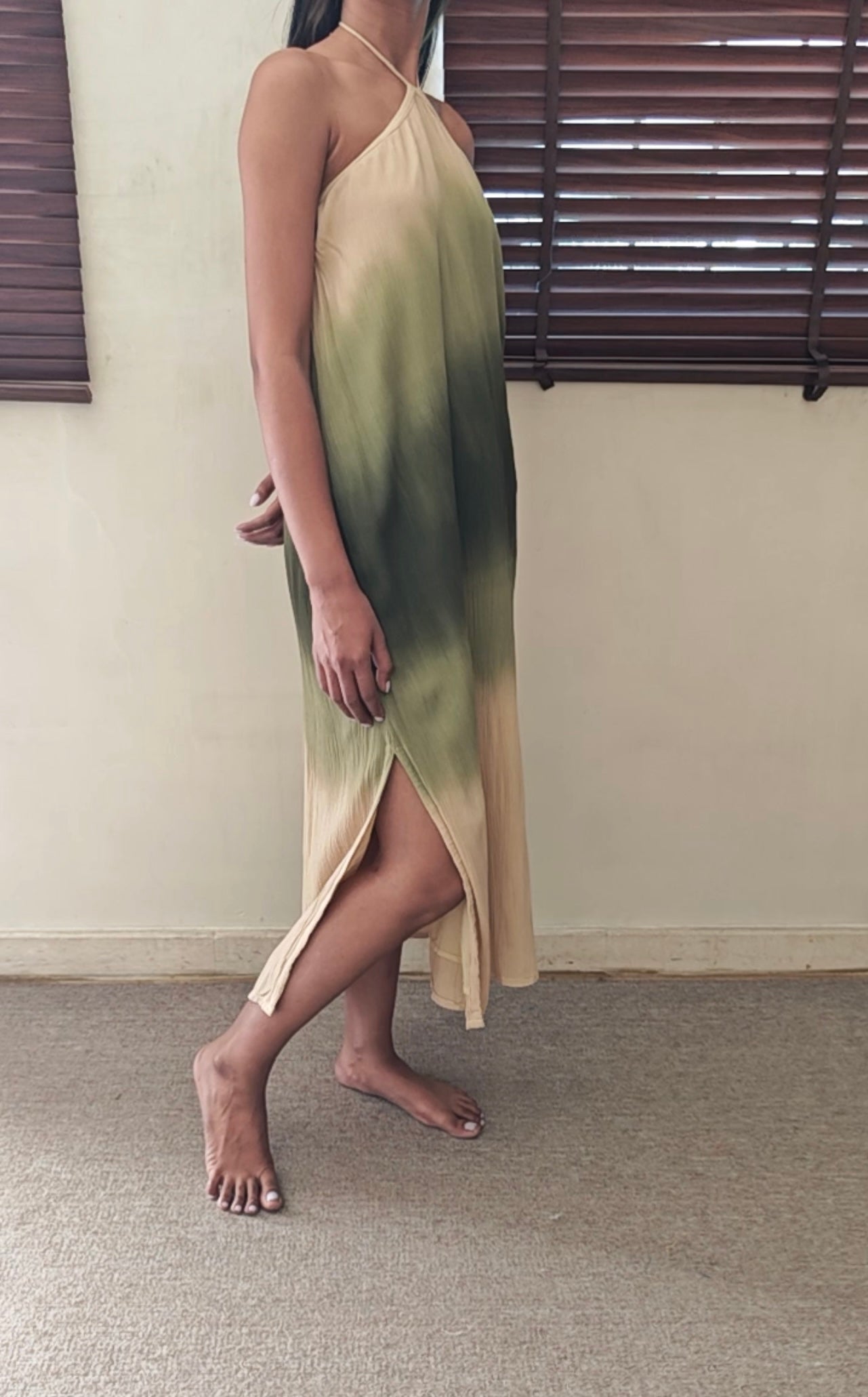The Misty Shore Dress : Beige And Olive Ombré