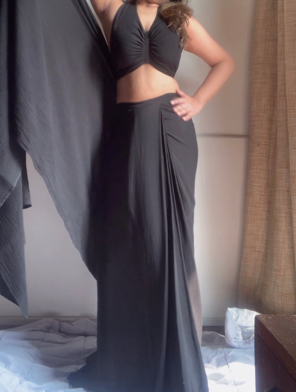 The Pre Draped Saree With Whitsunday Blouse : Black