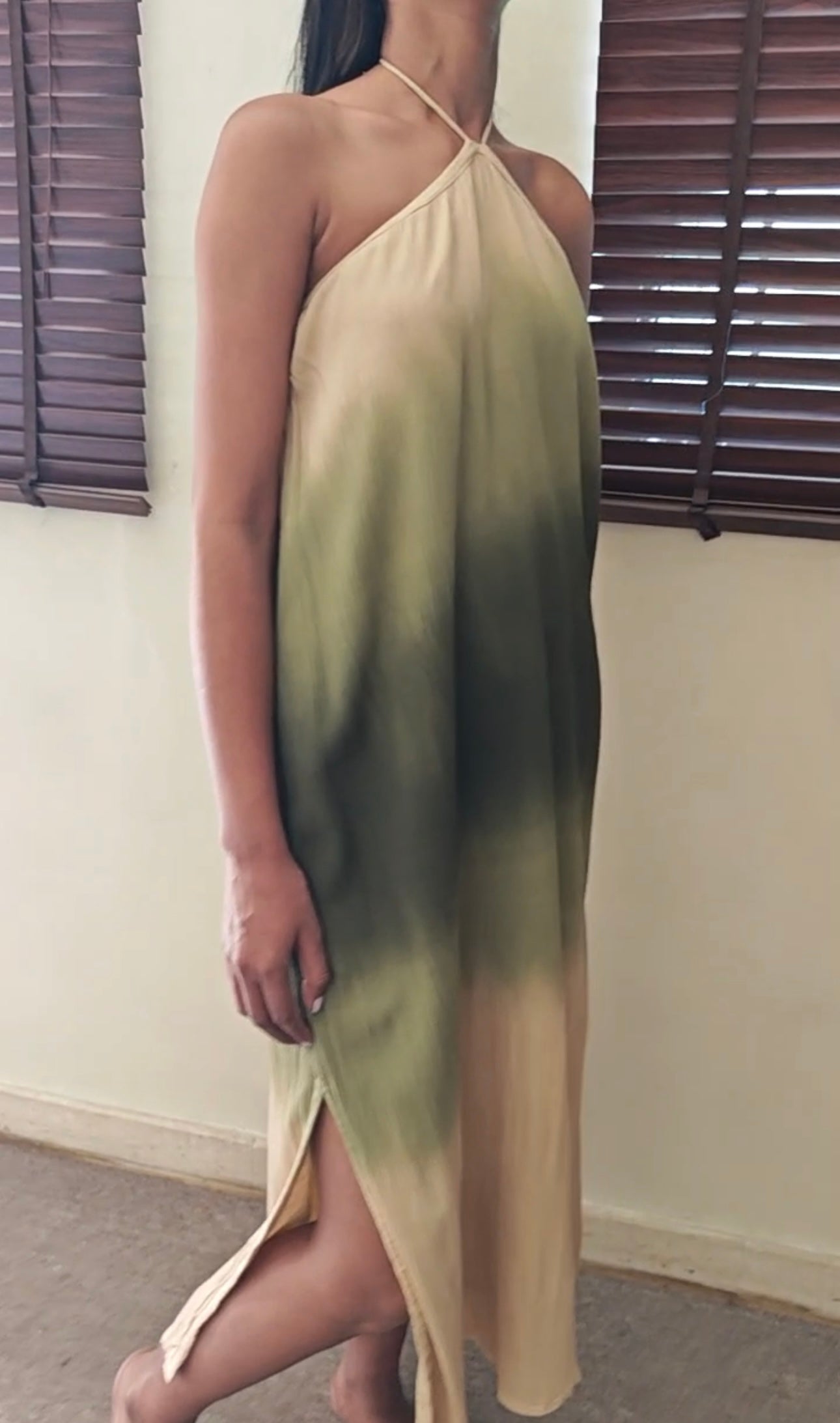 The Misty Shore Dress : Beige And Olive Ombré
