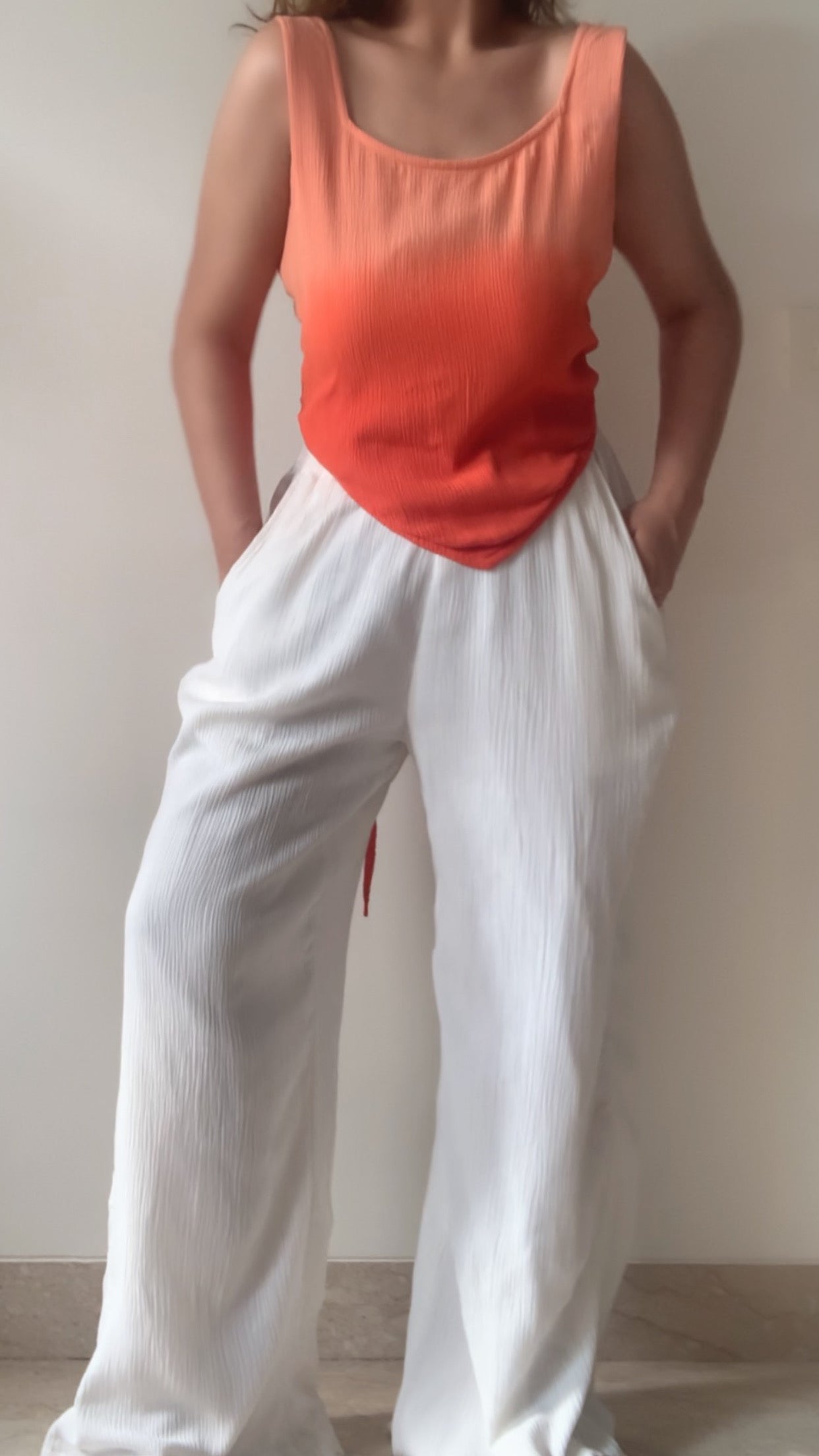SCARF TOP + POSEIDON PANTS : Peach And Orange Ombré