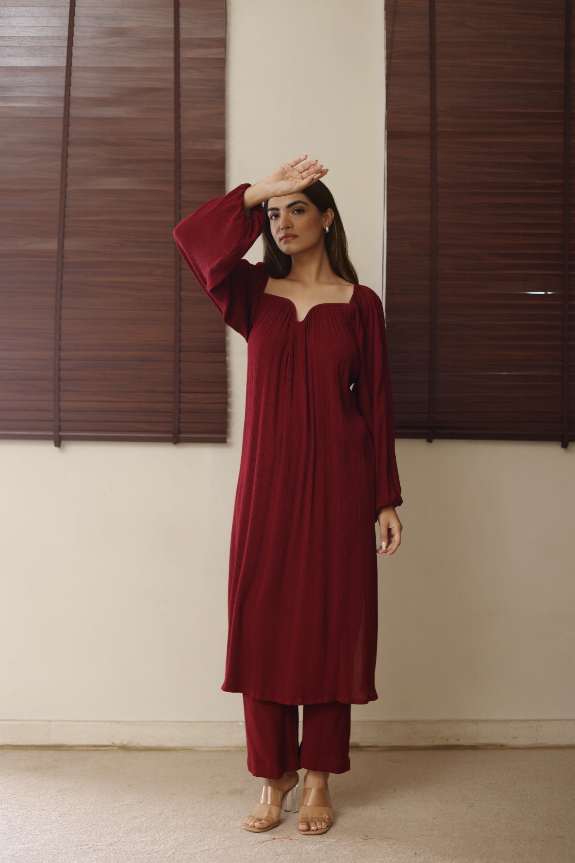 The Valentina Kurta Set  : Garnet Red