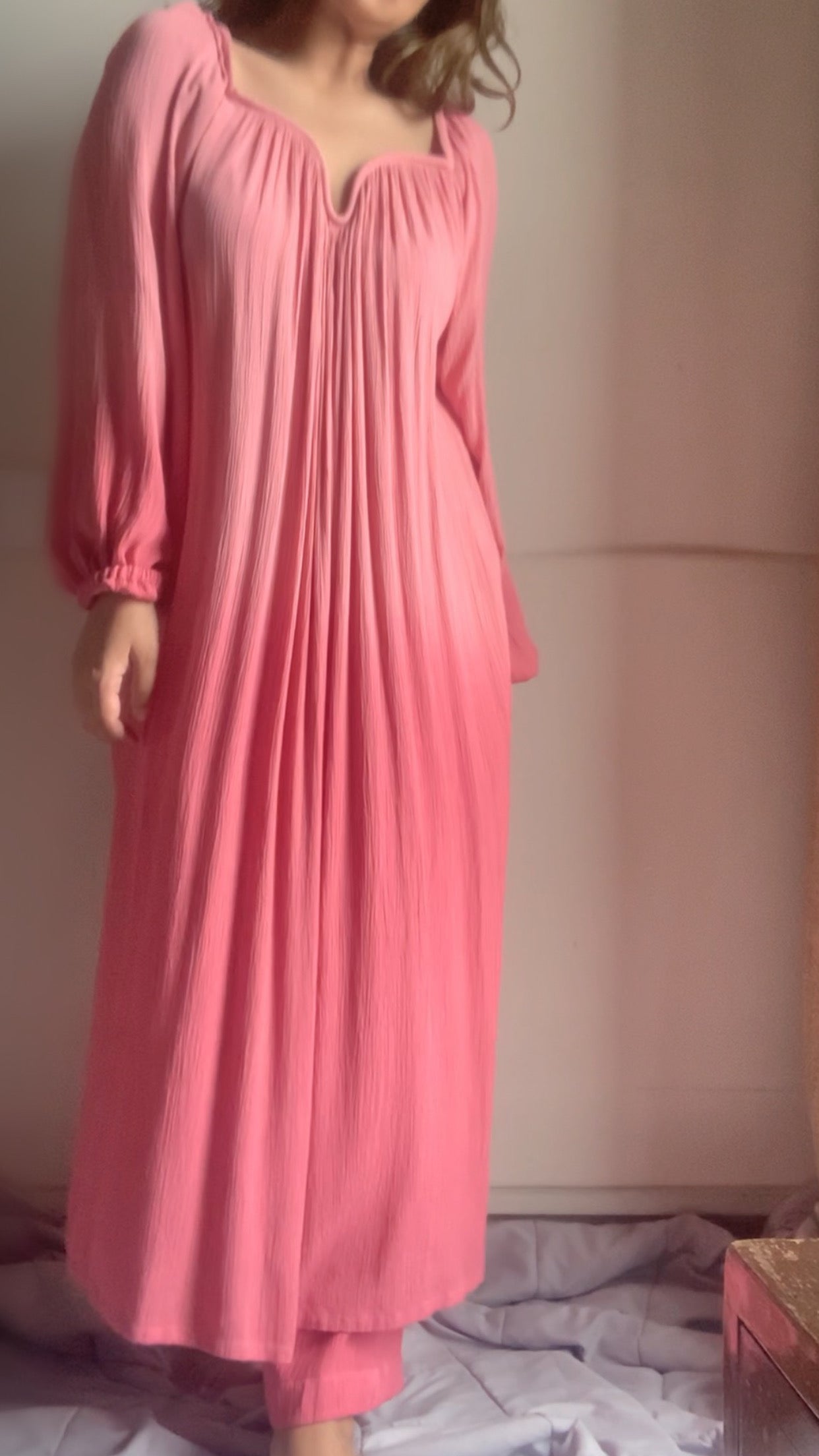The Valentina Kurta Set :  Light Pink Ombré