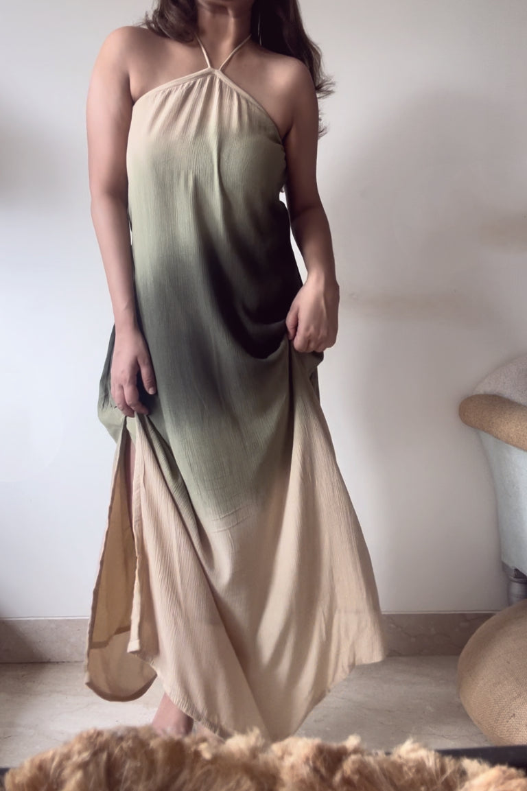 The Misty Shore Dress : Beige And Olive Ombré