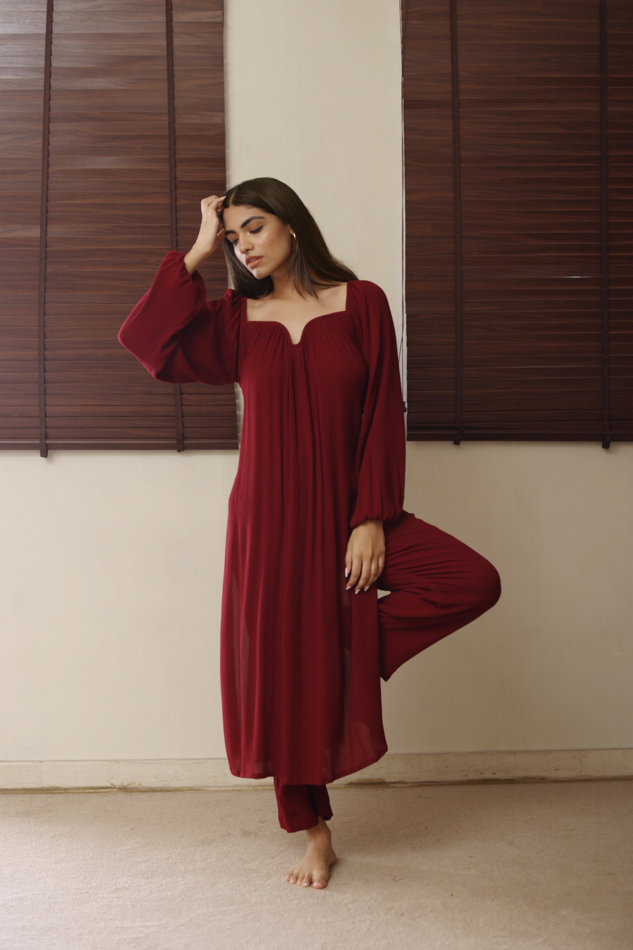 The Valentina Kurta Set  : Garnet Red