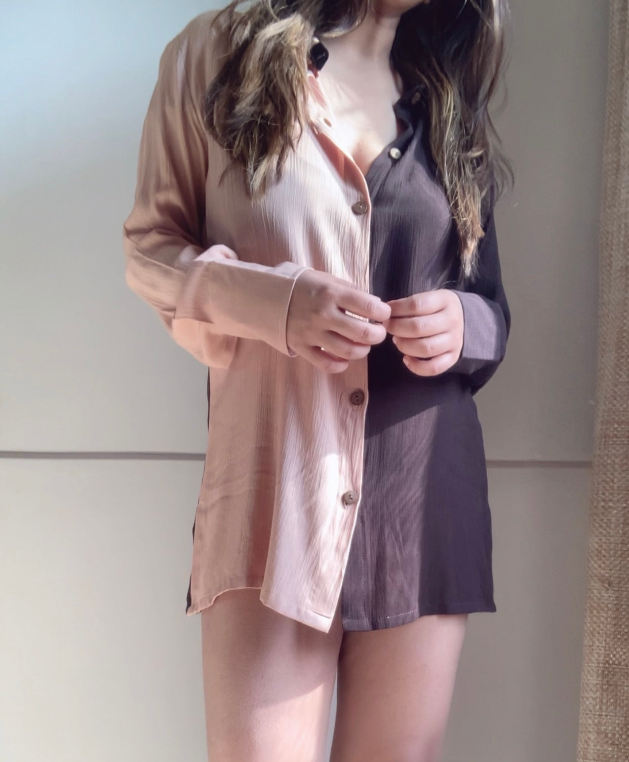 THE HALO SHIRT : Beige + Choc Brown