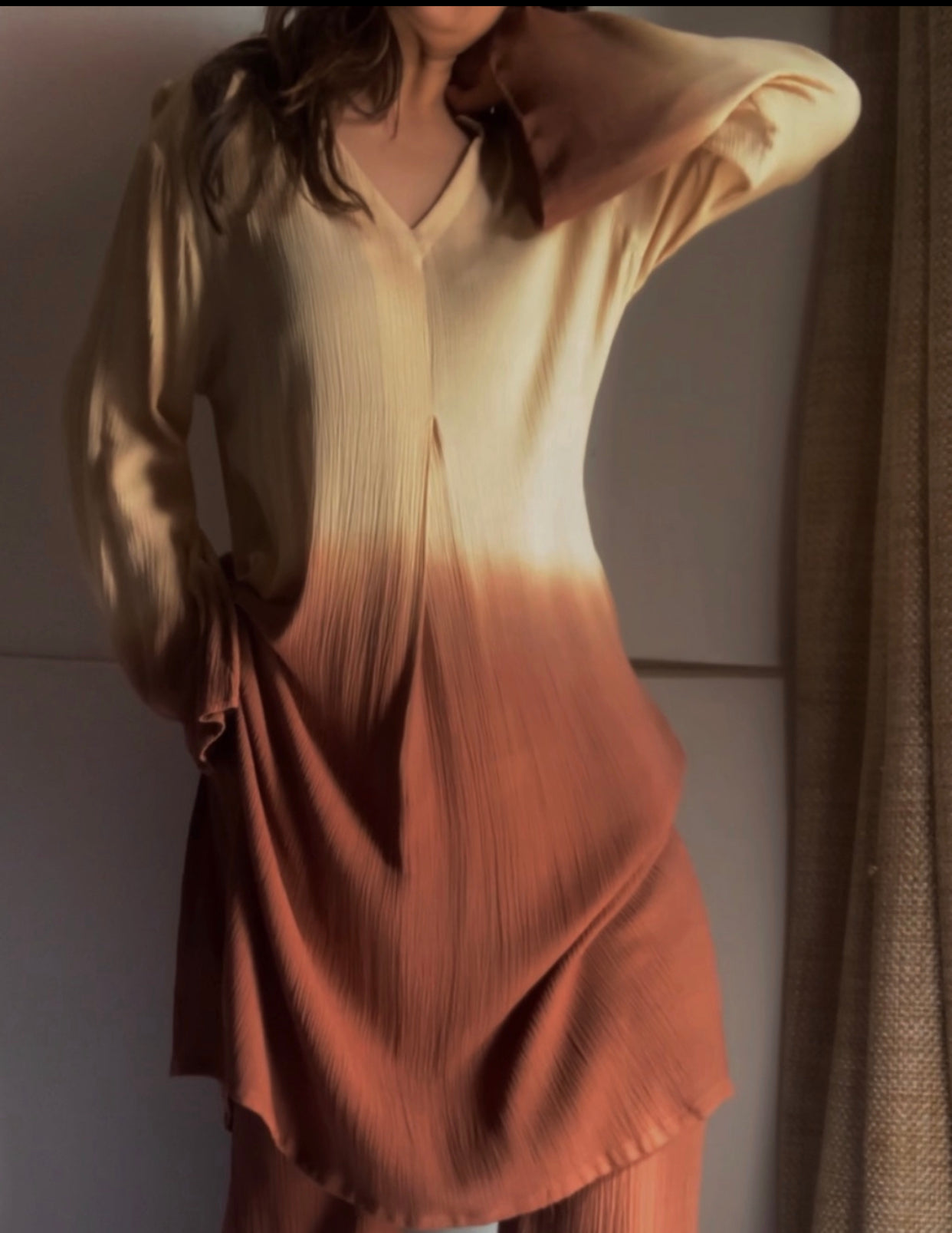 The  Magna Mater Kurta : Beige And Brown Ombré