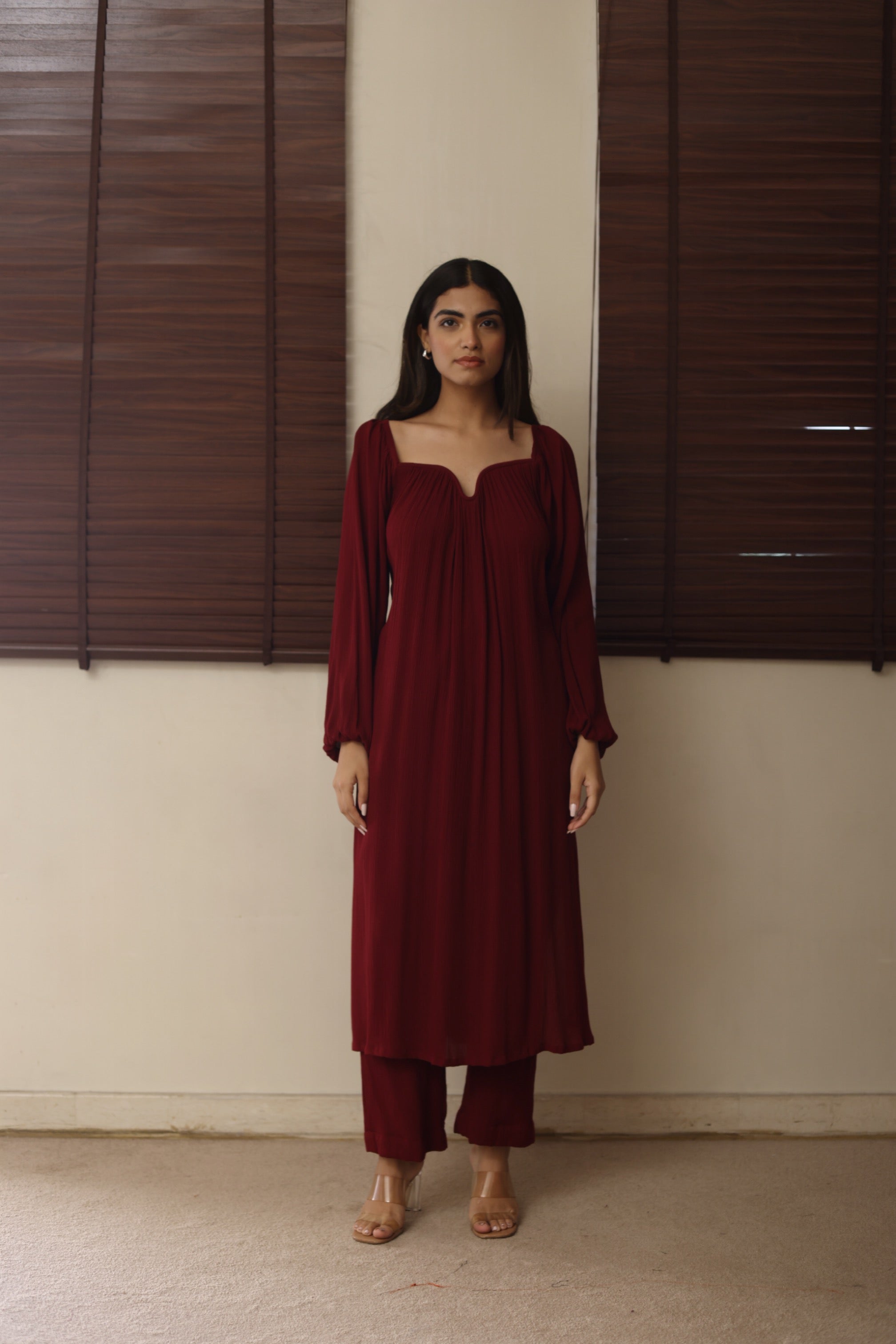 The Valentina Kurta Set  : Garnet Red