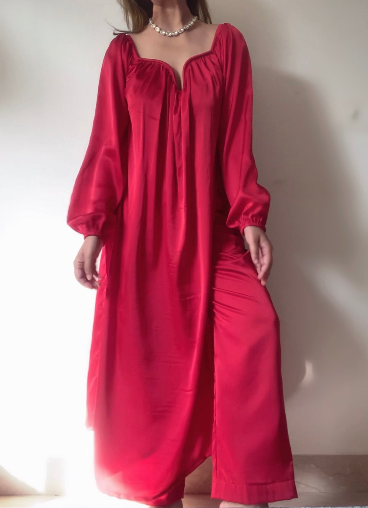The Valentina Festive Satin: Red Kurta Set