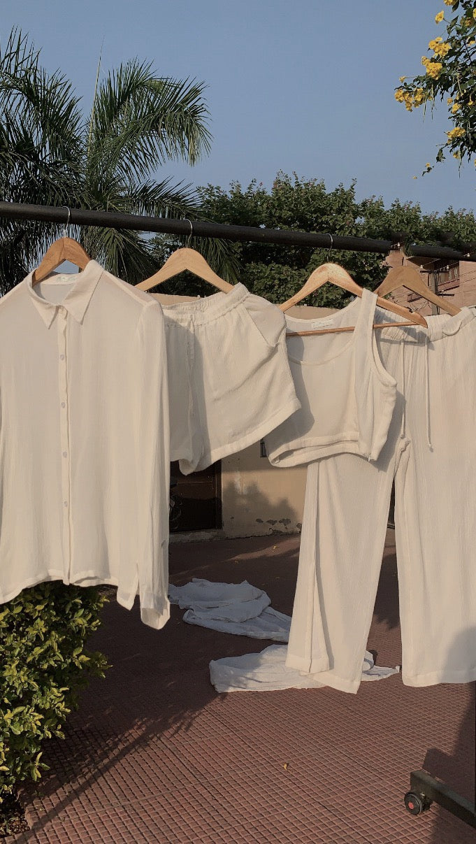CRINKLED COTTON 4 PIECE SET ~ white