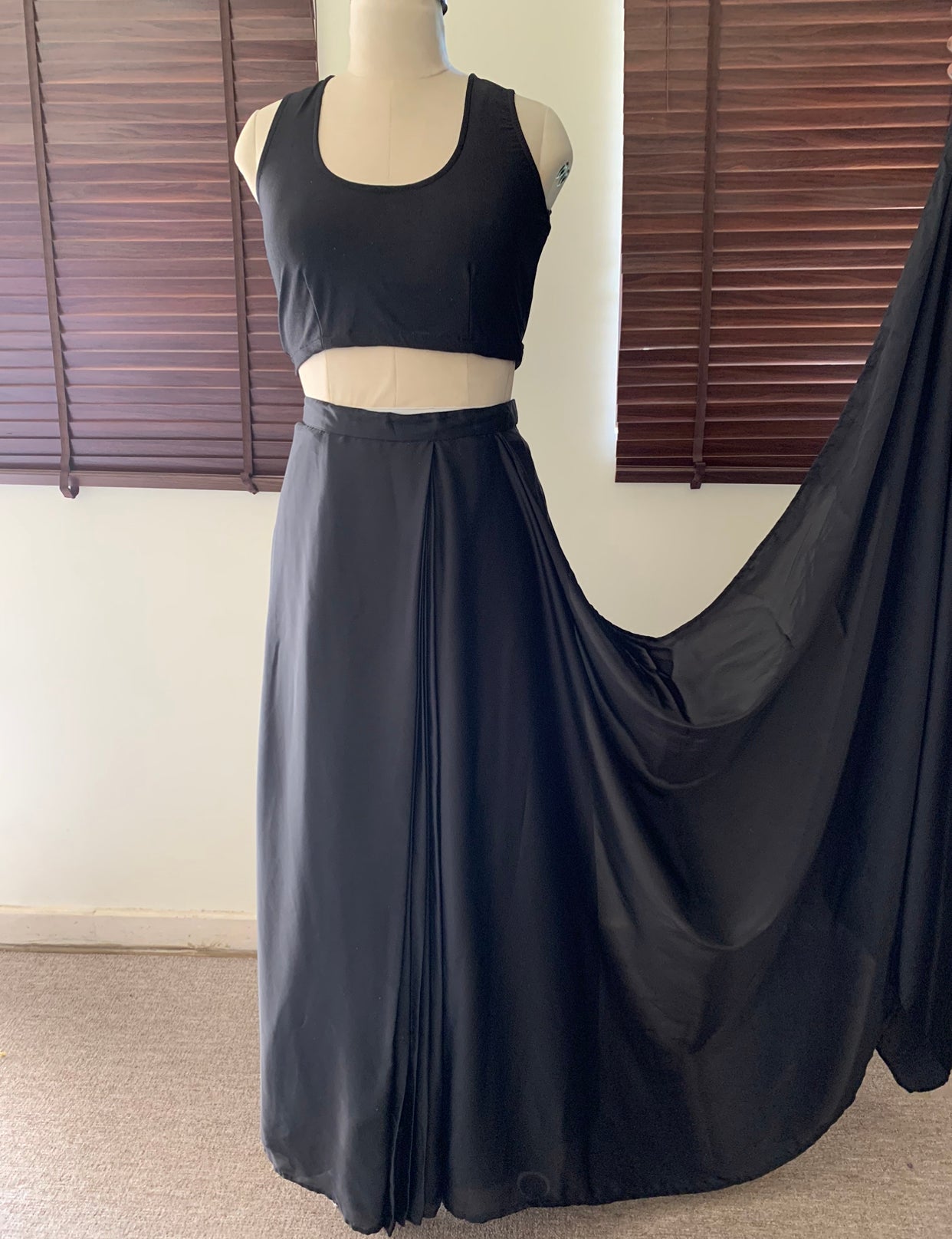 Satin Pre Draped Saree With Lycra Blouse : Black