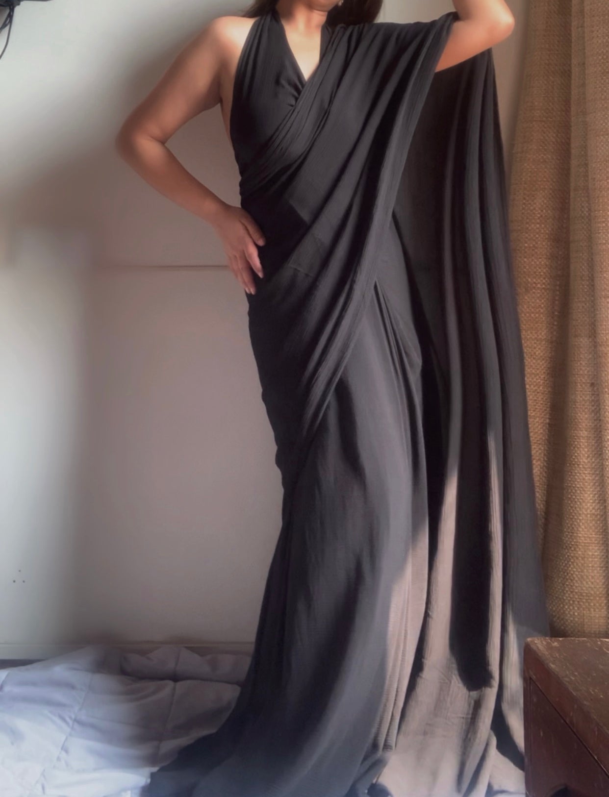 The Pre Draped Saree With Whitsunday Blouse : Black