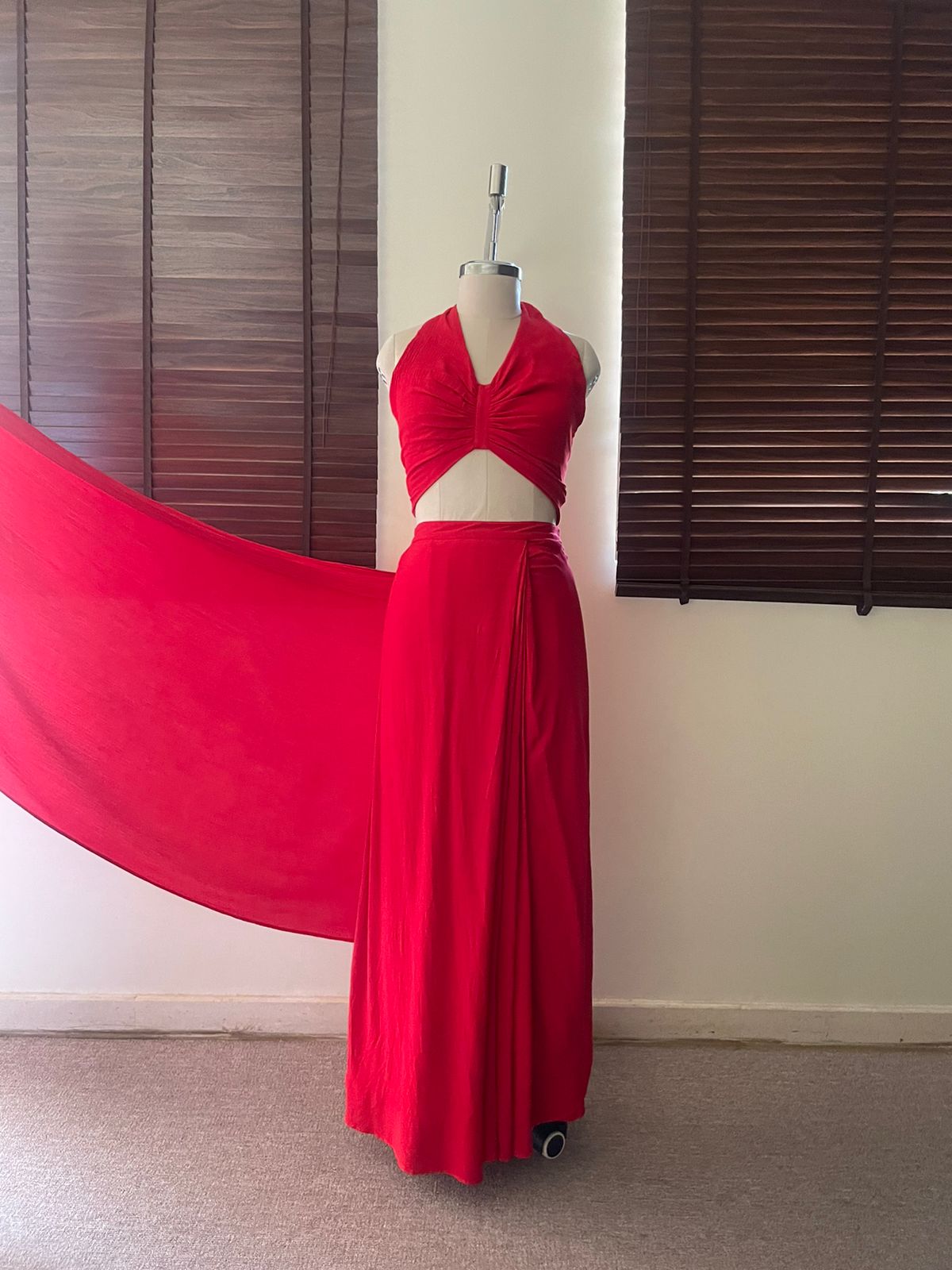 The Pre Draped Saree With Blouse : Red